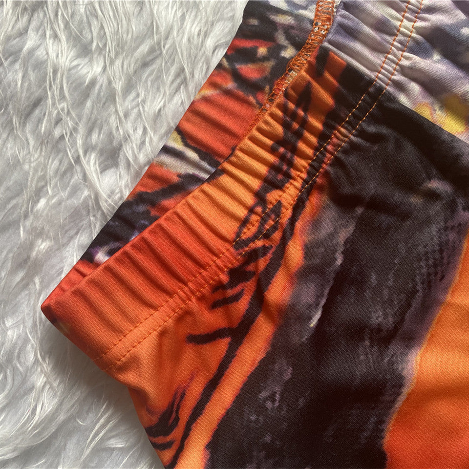 Fashion Print Hooded Jacket With High Waist Pants