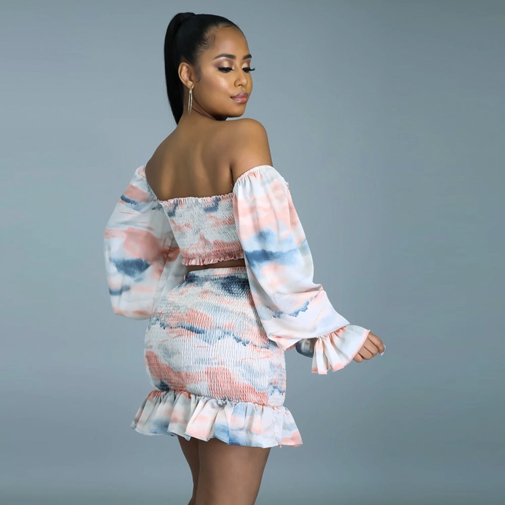Waist Skirt Suit Printed High Waist Temperament