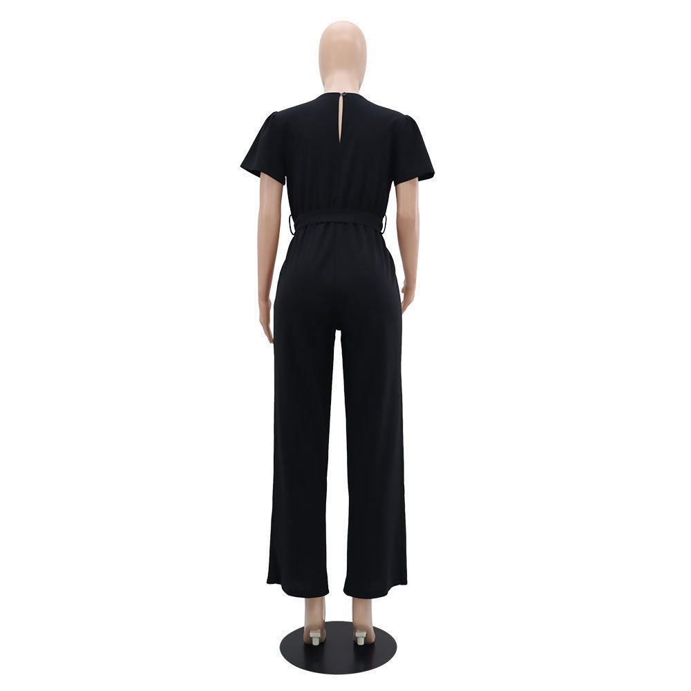 Wooden Ear Waist Trimming Casual Elegant Jumpsuit