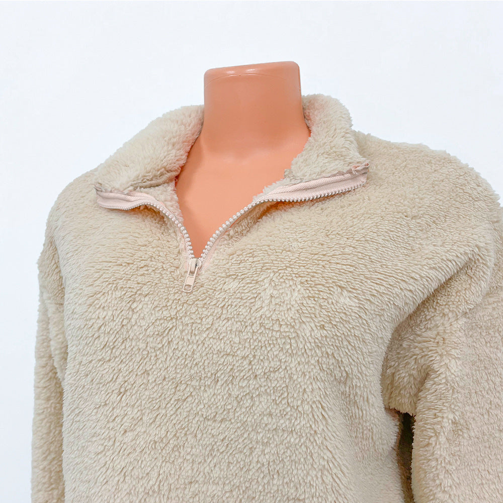 Casual Flannel Long-Sleeved Solid Color Sports Suit