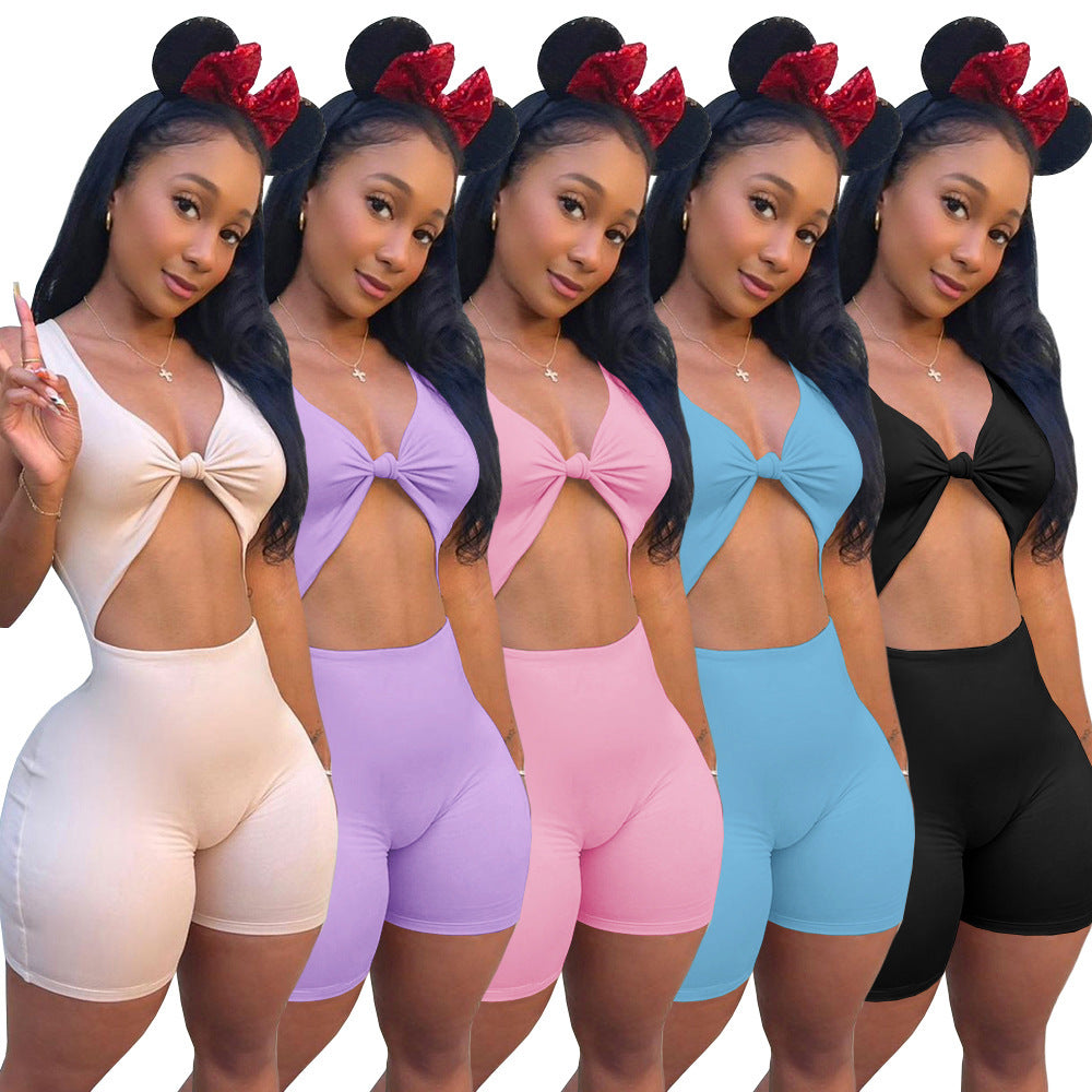 Sexy Fashion Hollow Solid Color Jumpsuit