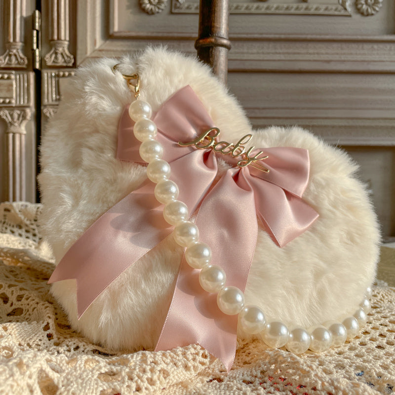 Lolita Heart Pearl Chain Plush Tote