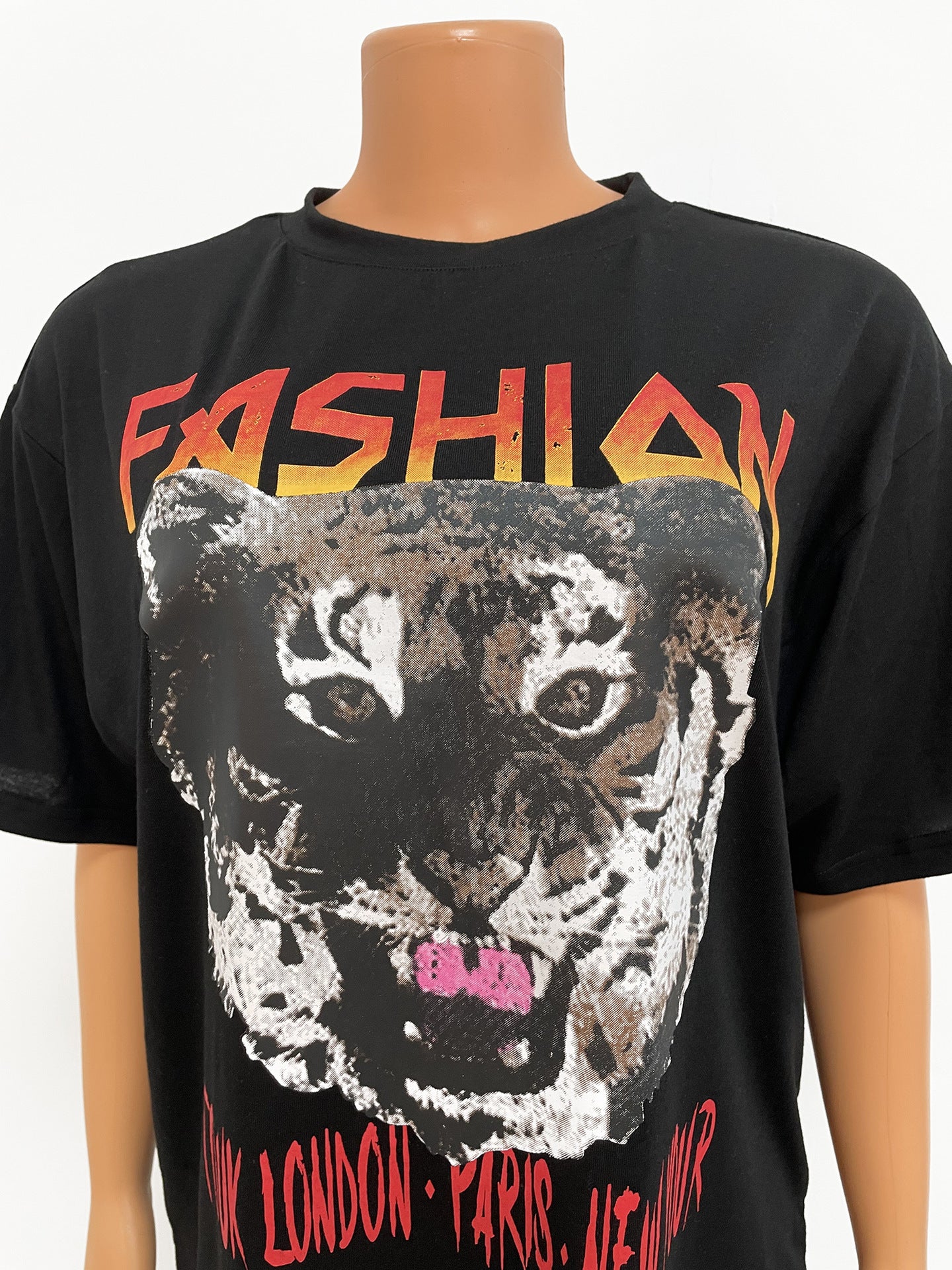 Casual Cotton Imitation Printing Long T-Shirt Half Sleeve