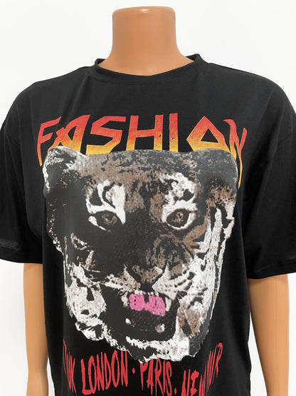 Casual Cotton Imitation Printing Long T-Shirt Half Sleeve