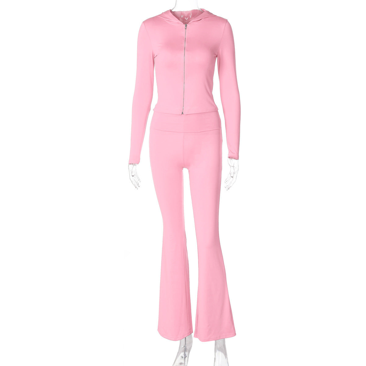 European And American Autumn And Winter Zipper Long-sleeved Hooded Top Flared Pants