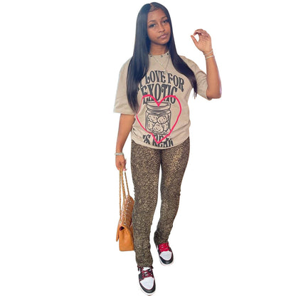 Sports Casual Letter Print Ladies Short-Sleeved T-Shirt