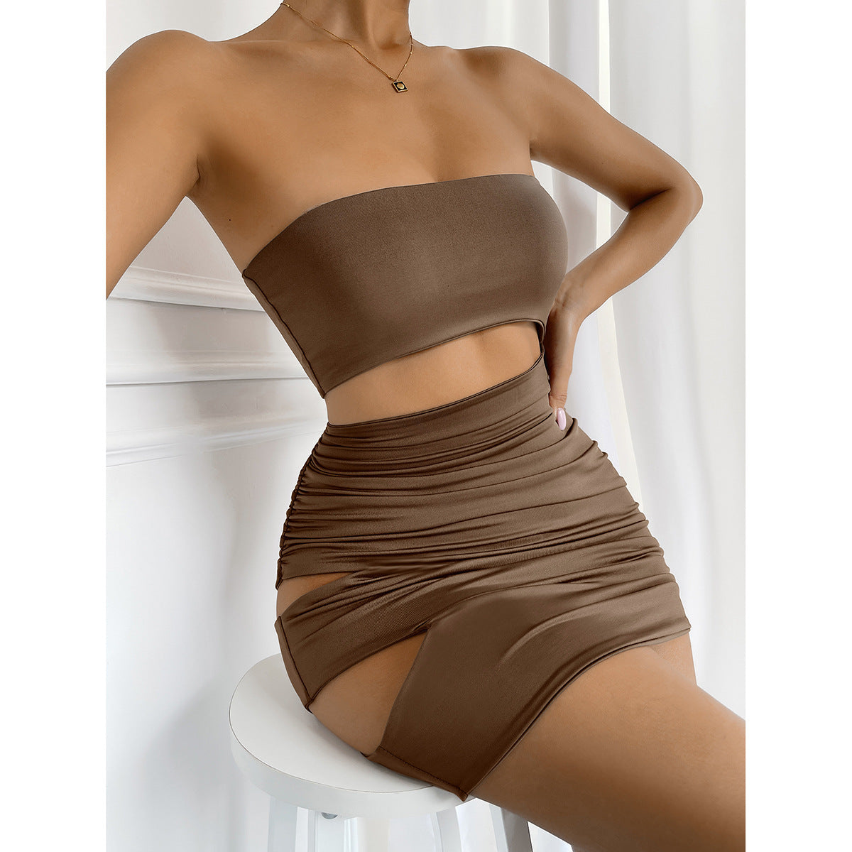 New Women's Hollow Out Waist European And American Summer Tube Top Simple Dress