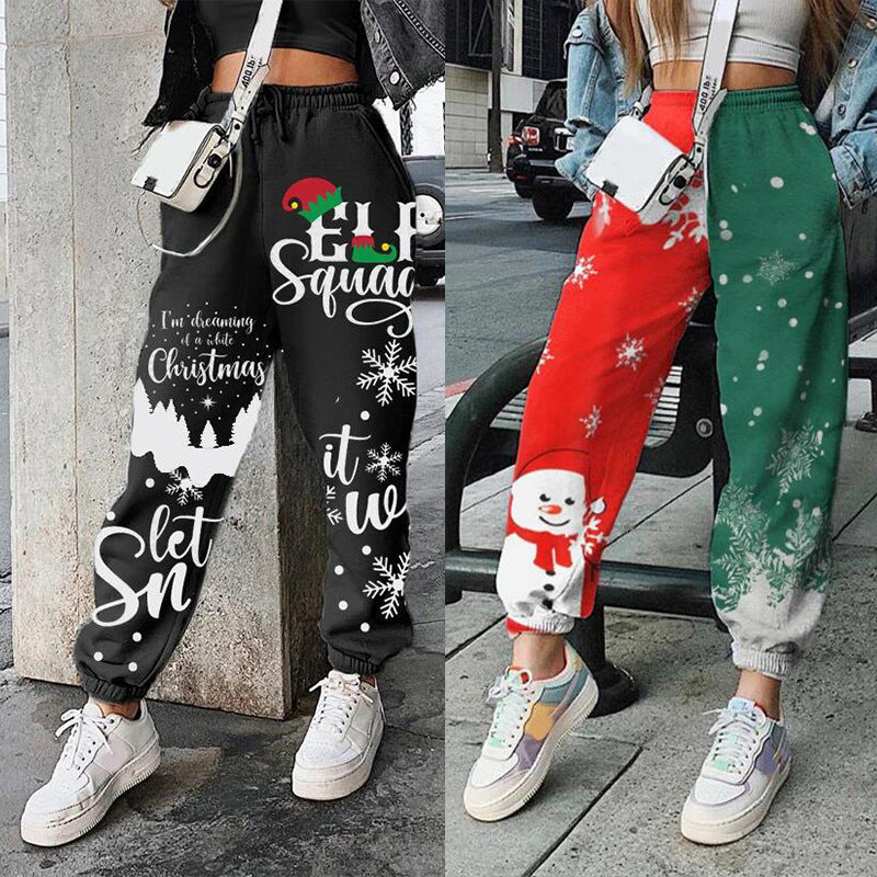 Women's Christmas Positioning Printed Loose Sweatpants