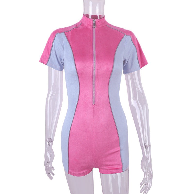 Contrast zip stitching jumpsuit
