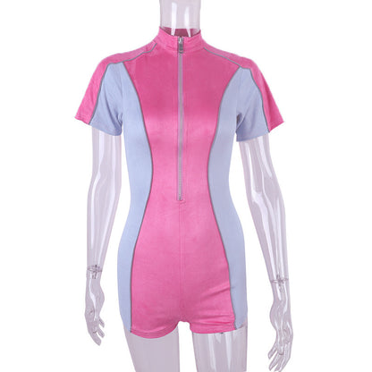 Contrast zip stitching jumpsuit