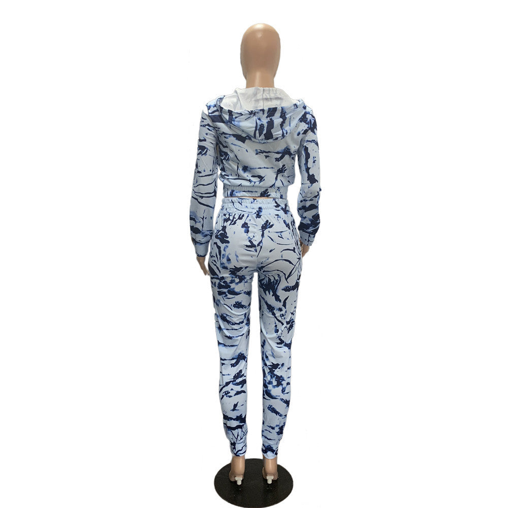 Printed Hooded Long Sleeve Two-Piece Women