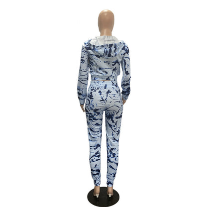 Printed Hooded Long Sleeve Two-Piece Women