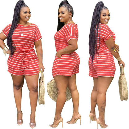 Fashion classic striped bow casual home jumpsuit