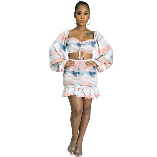 Waist Skirt Suit Printed High Waist Temperament