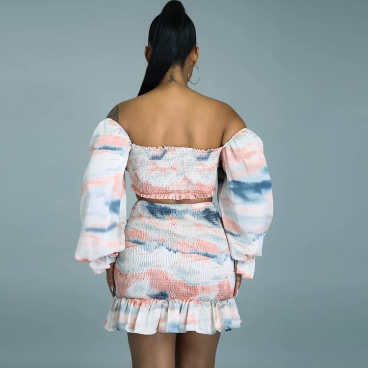 Waist Skirt Suit Printed High Waist Temperament