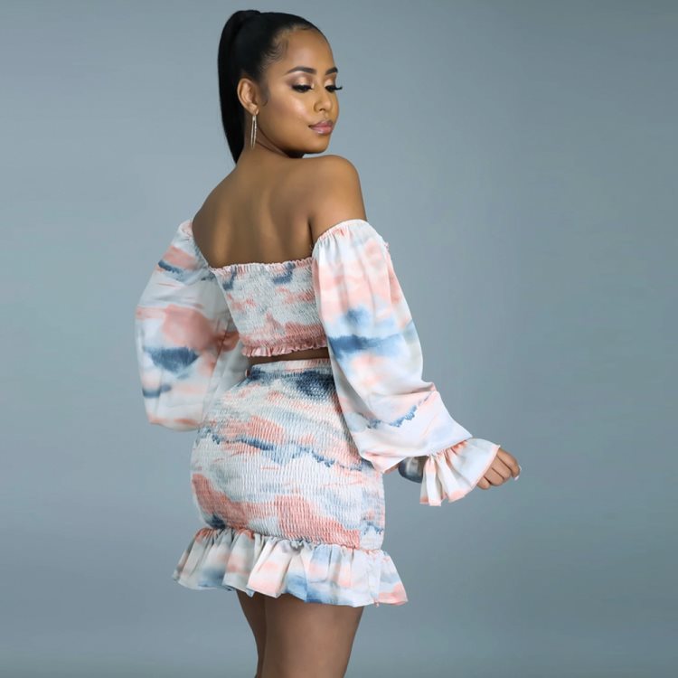 Waist Skirt Suit Printed High Waist Temperament