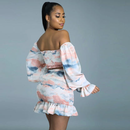 Waist Skirt Suit Printed High Waist Temperament