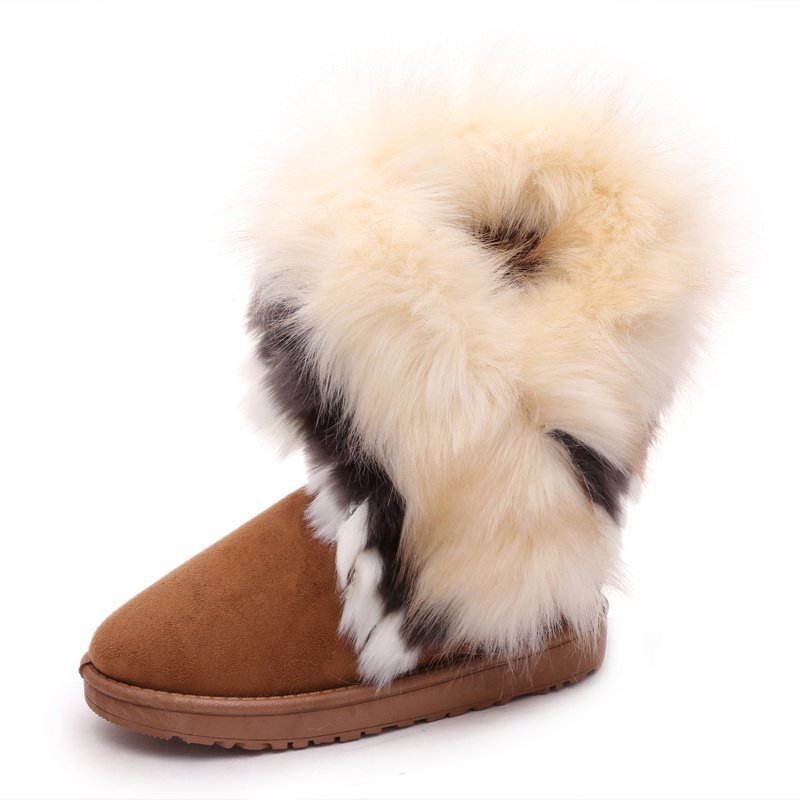 Furry Boots Imitated Rabbit Fur White Snow Boots Tassel Hairy Boots Women'S Boots