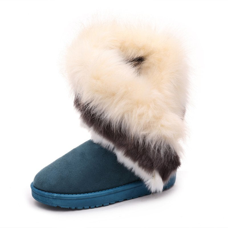 Furry Boots Imitated Rabbit Fur White Snow Boots Tassel Hairy Boots Women'S Boots