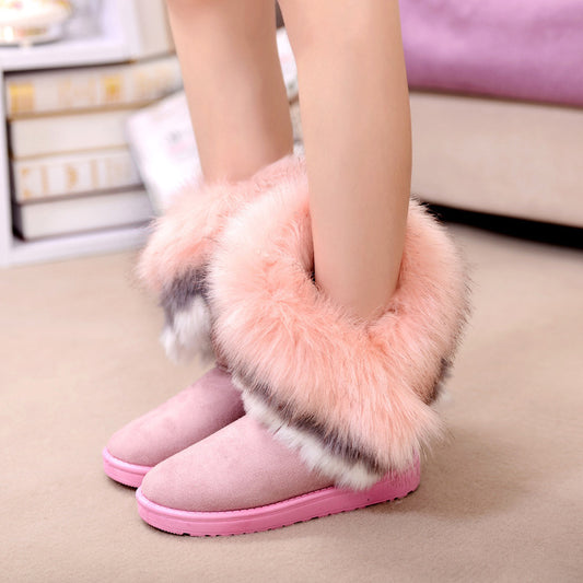 Furry Boots Imitated Rabbit Fur White Snow Boots Tassel Hairy Boots Women'S Boots