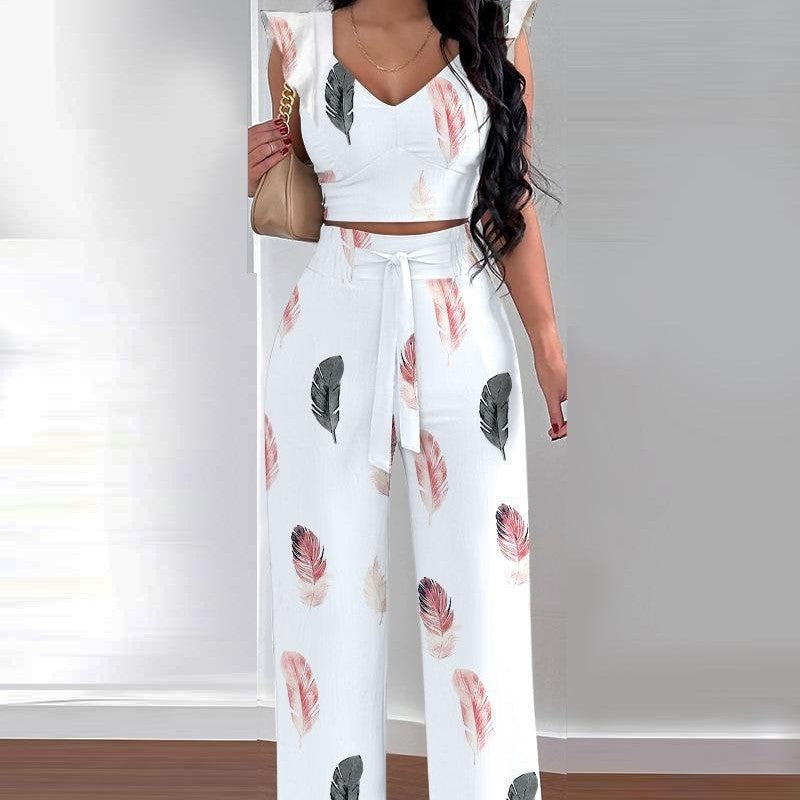 Women's Printed Polyester Trousers Casual Suit