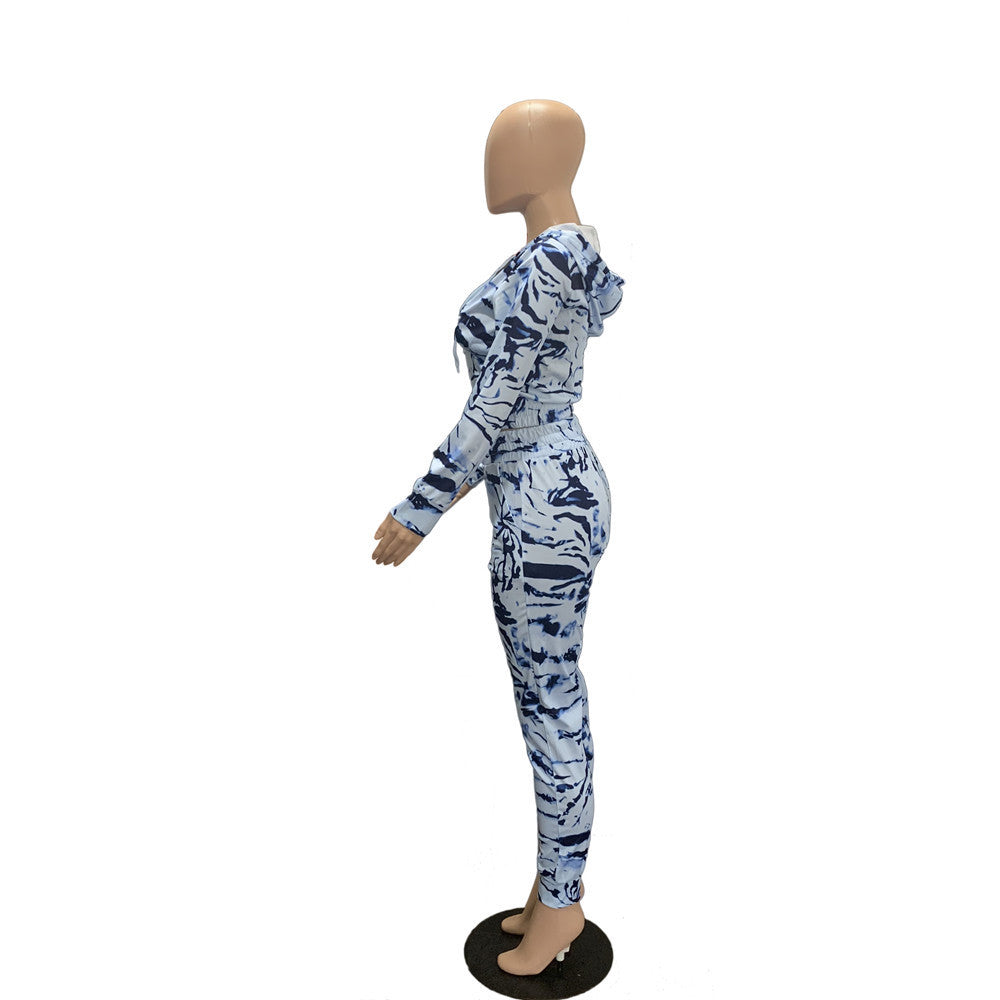 Printed Hooded Long Sleeve Two-Piece Women