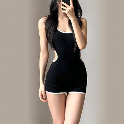 Street Design Color Matching U-neck Vest Jumpsuit For Women