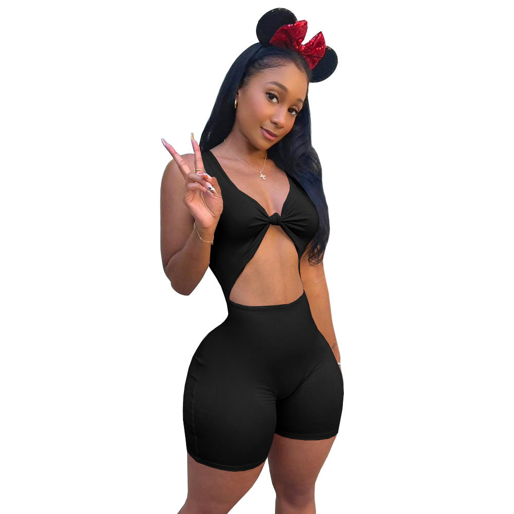 Sexy Fashion Hollow Solid Color Jumpsuit