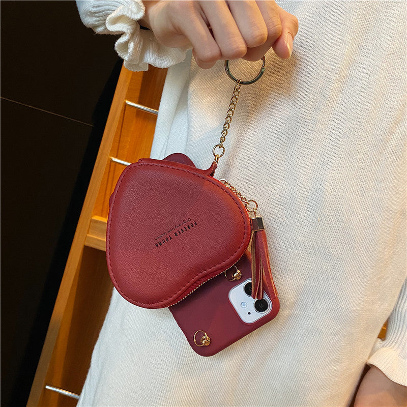 Fashion Burgundy Heart Coin Purse Phone Case