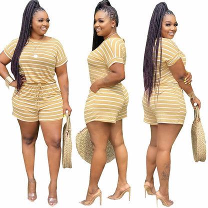 Fashion classic striped bow casual home jumpsuit
