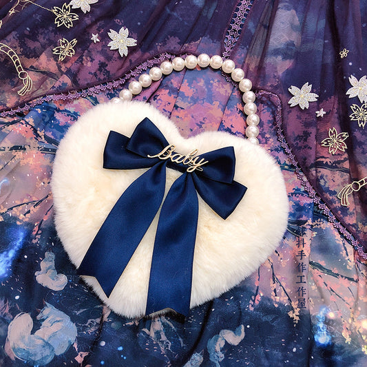 Lolita Heart Pearl Chain Plush Tote