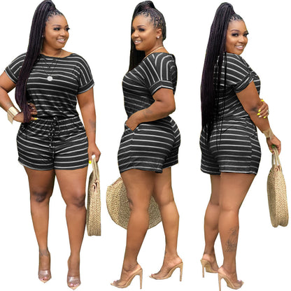 Fashion classic striped bow casual home jumpsuit