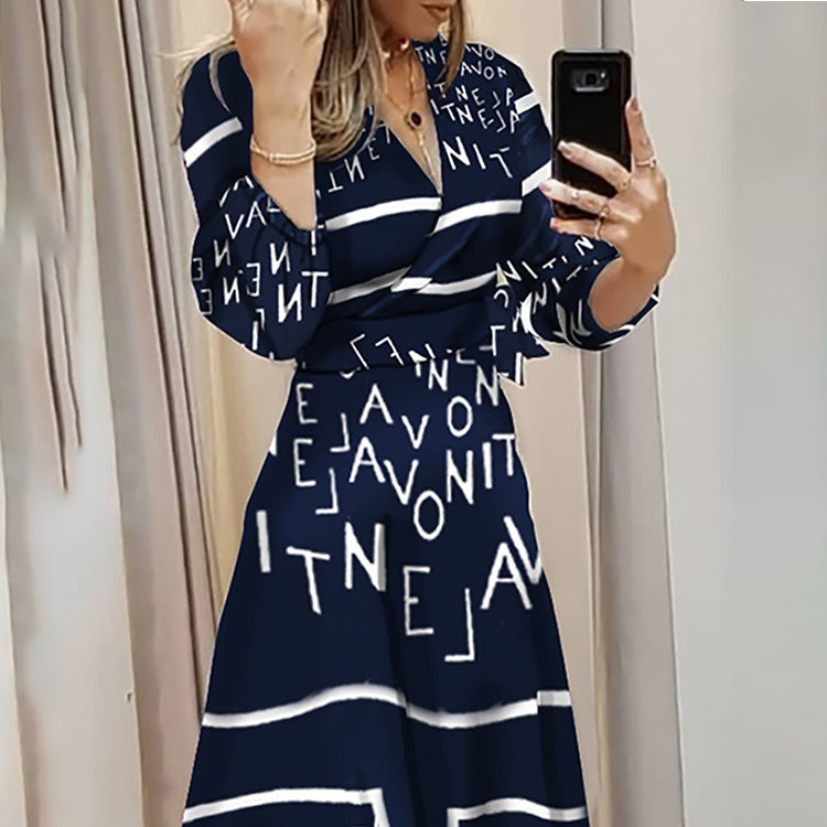Women's V-neck Printed Irregular Swing Dress