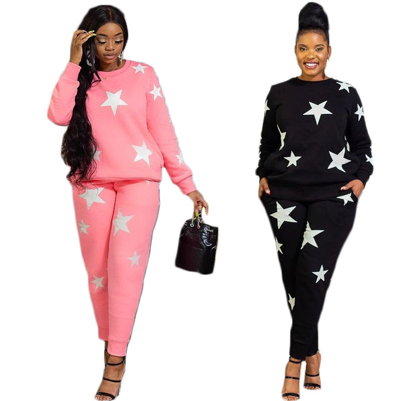 Autumn And Winter European And American Women's Star Print Casual Sports Suit