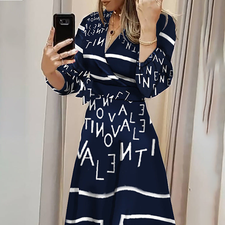 Women's V-neck Printed Irregular Swing Dress