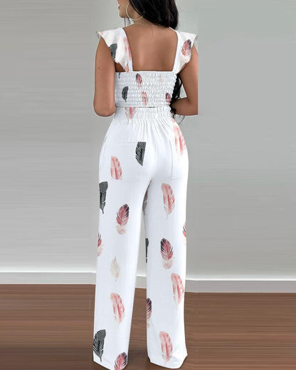 Women's Printed Polyester Trousers Casual Suit