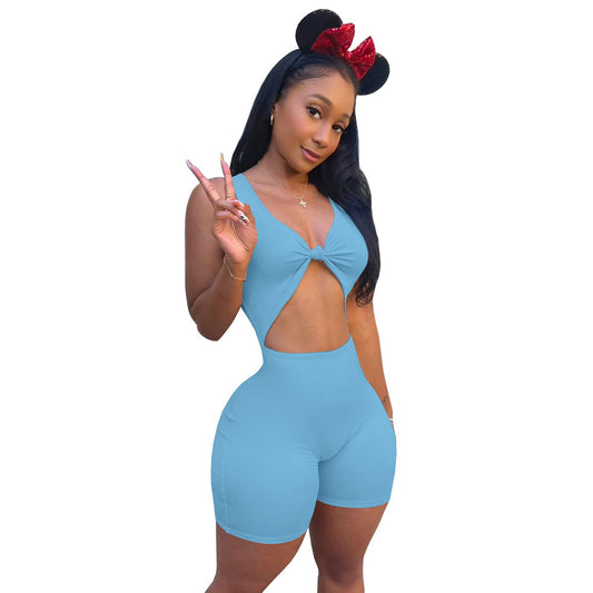 Sexy Fashion Hollow Solid Color Jumpsuit