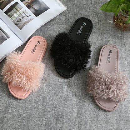 2021 New Style Slippers female hair slippers fashion outside wear Maomao shoes ladies hair cool slippers wholesale