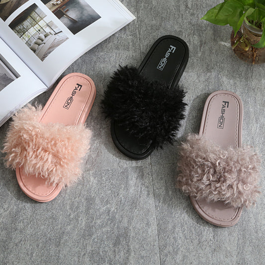 2021 New Style Slippers female hair slippers fashion outside wear Maomao shoes ladies hair cool slippers wholesale