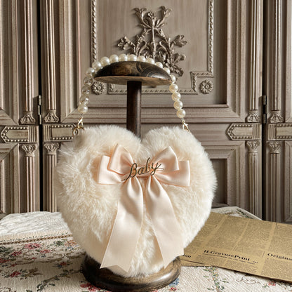Lolita Heart Pearl Chain Plush Tote