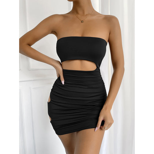New Women's Hollow Out Waist European And American Summer Tube Top Simple Dress