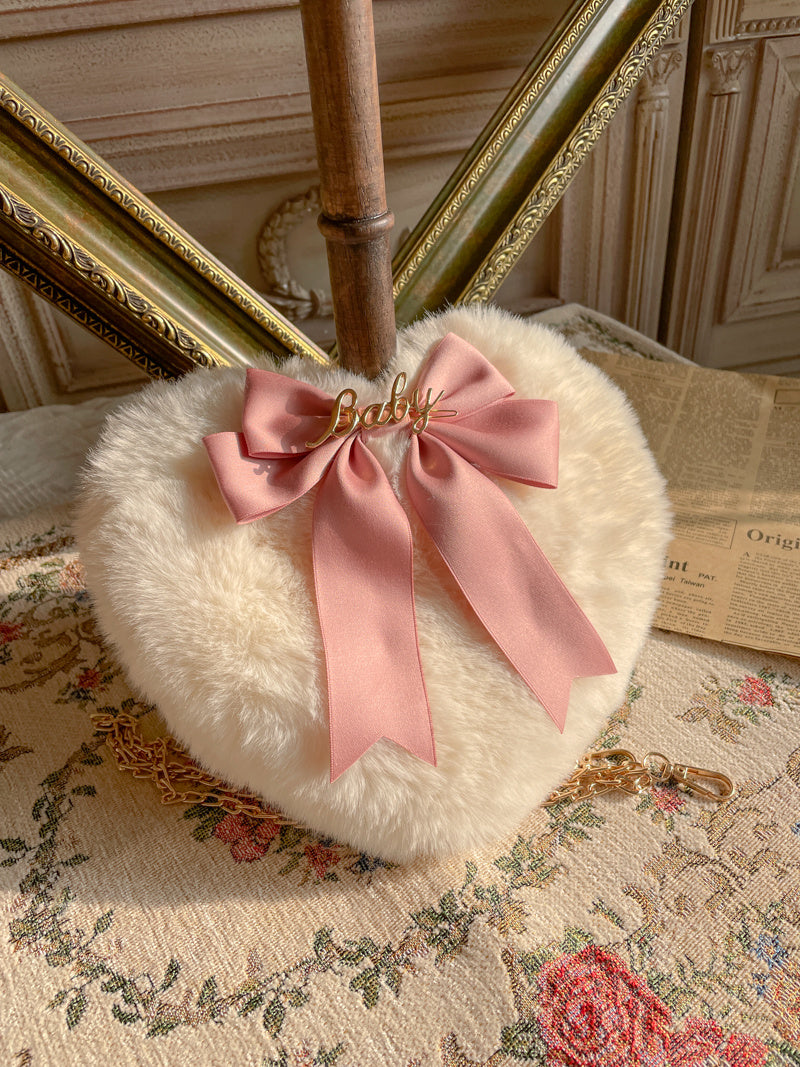Lolita Heart Pearl Chain Plush Tote