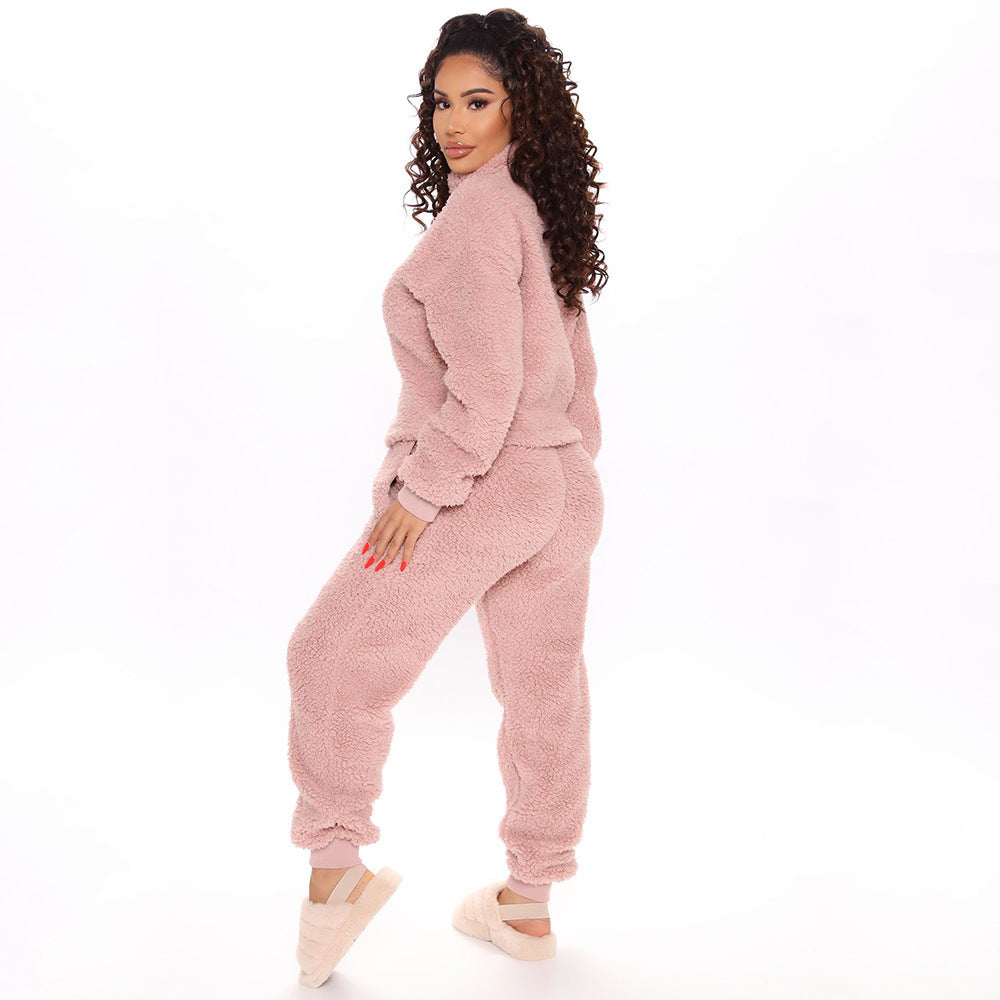 Casual Flannel Long-Sleeved Solid Color Sports Suit