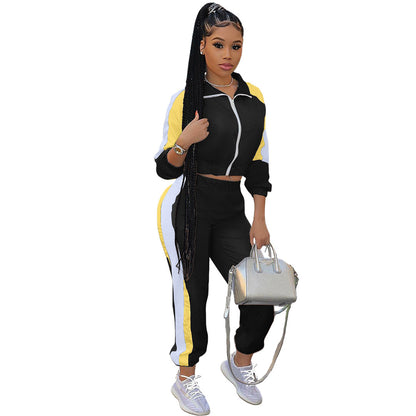 Stitching Solid Color Two-piece Women's Sports Suit