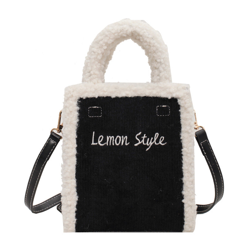 Ladies Cute Lamb Fleece Side Handbag Fashion Backpack