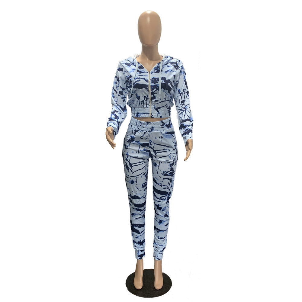 Printed Hooded Long Sleeve Two-Piece Women