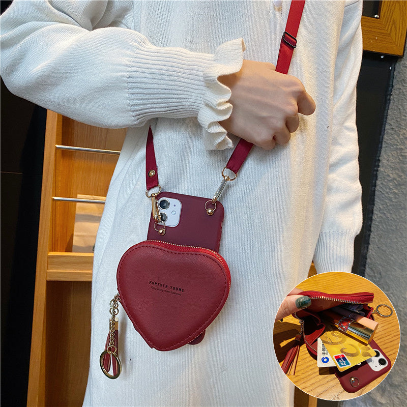 Fashion Burgundy Heart Coin Purse Phone Case