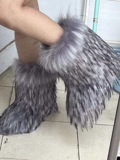 Raccoon Dog Fox Fur Fur Snow Boots