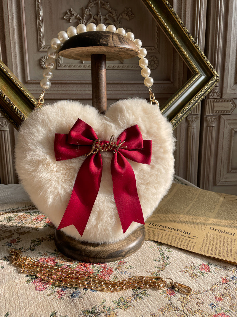 Lolita Heart Pearl Chain Plush Tote