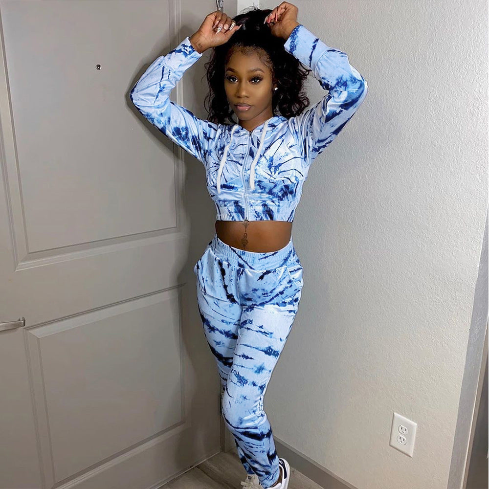 Printed Hooded Long Sleeve Two-Piece Women